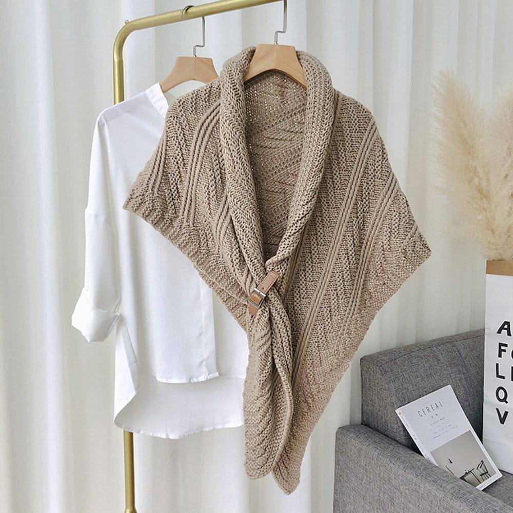 INMA Warm Clothes Decoration Accessories Hollow Scarf Accessories Women Leather Buckle Autumn And Winter Female Cashmere Shawl Knitting Cloak Knitted Wool Scarf Korean Style Scarves