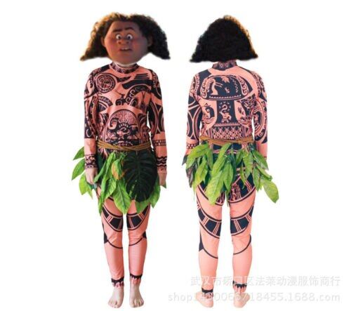 Moana Maui Tattoo T Shirt/Pants Halloween Adult Mens Women Cosplay Costumes With Leaves Decor Blattern Halloween Adult Cosplay