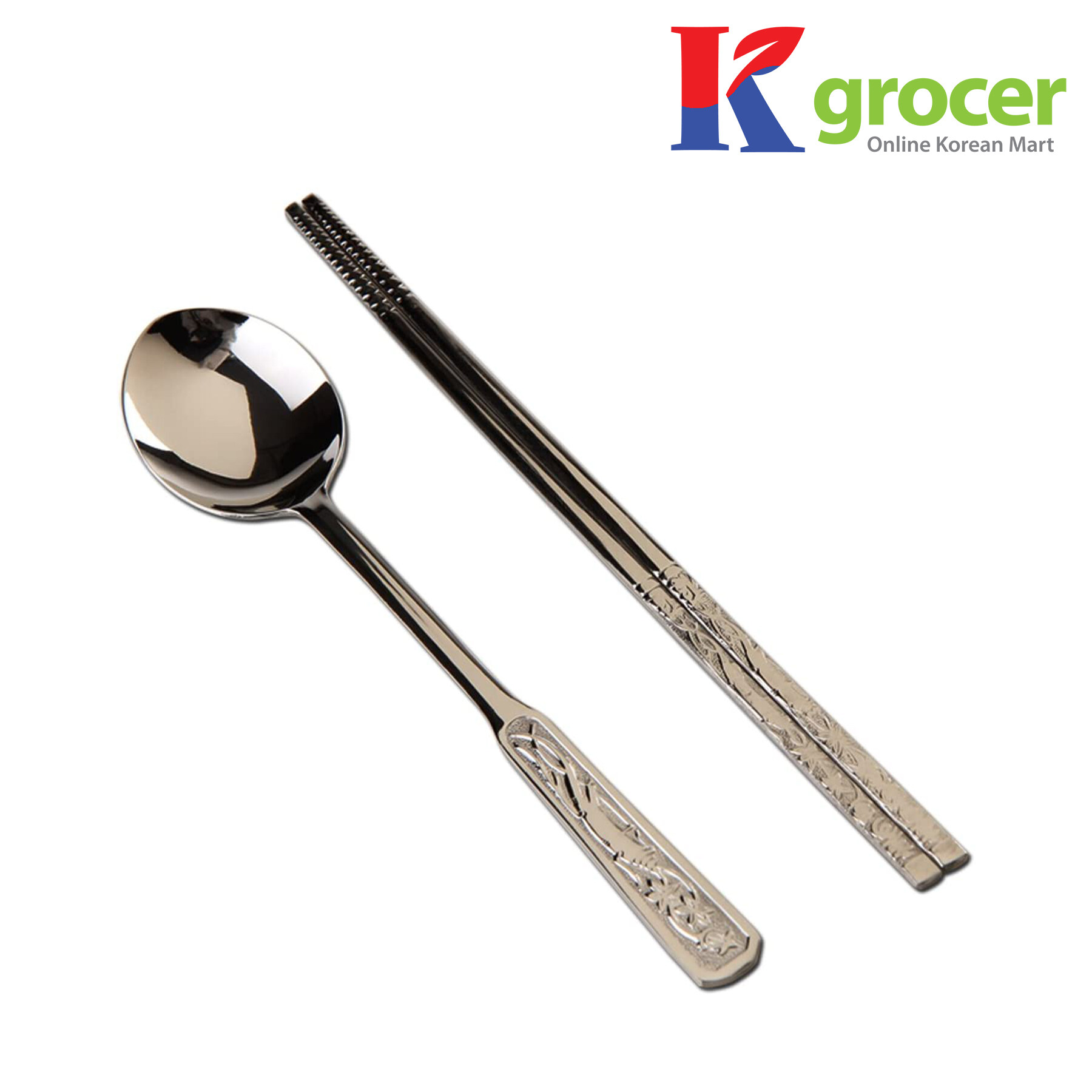 【Ready Stock】Kgrocer Korean Spoon & Chopsticks Set Ginseng Pattern (1 Spoon & 1 pair of