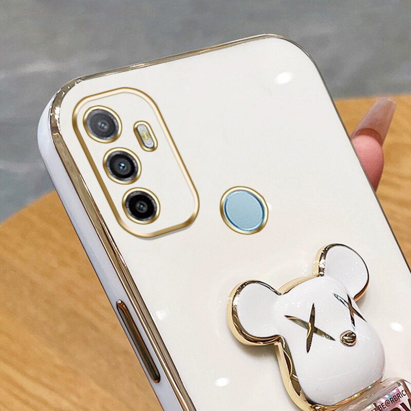 YBD 3D Candy Bear Bracket Phone Case For OPPO A53 A33 A32 High End Soft Silicone Material(Bracket Can Rotate)