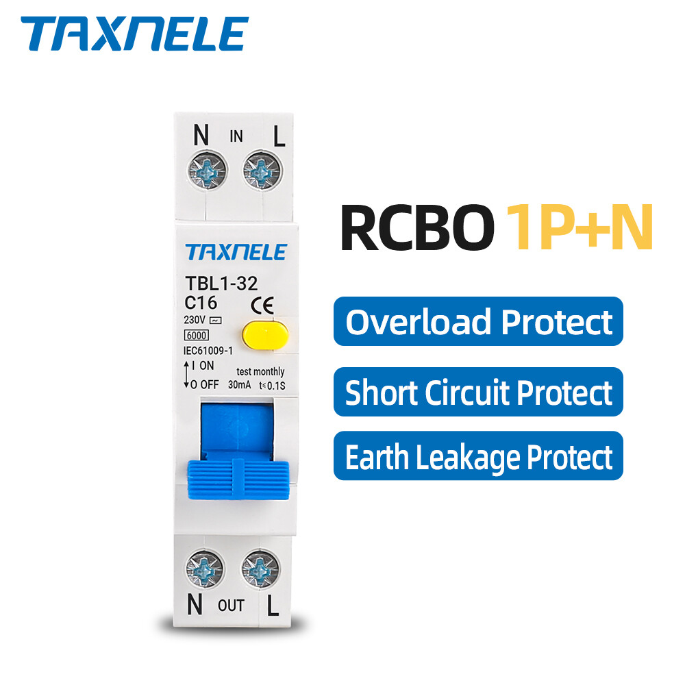 18mm 230v 50/60hz rcbo 1p+n 6ka residual current differential automatic circuit breaker with over earth leak current protect