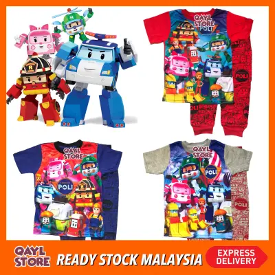 Pyjamas Robocar Jersey Cotton (1-6 Years) for Boy Girl Kids Toddler Clothing Set / Baju Tidur Budak Kanak Kanak Lelaki Perempuan