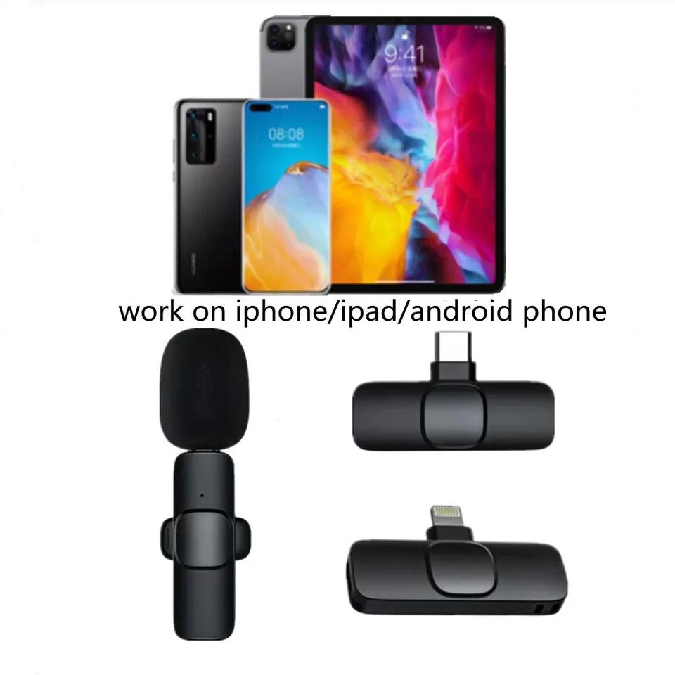 Không Dây Micro dây chuyền Hủy Bỏ Tiếng Ồn Âm Thanh ghi video Phát Sóng Trực Tiếp Mini mic cho iPhone iPad Air Pro Android Loại C Điện Thoại Di Động Cho Huawei Xiaomi Realme