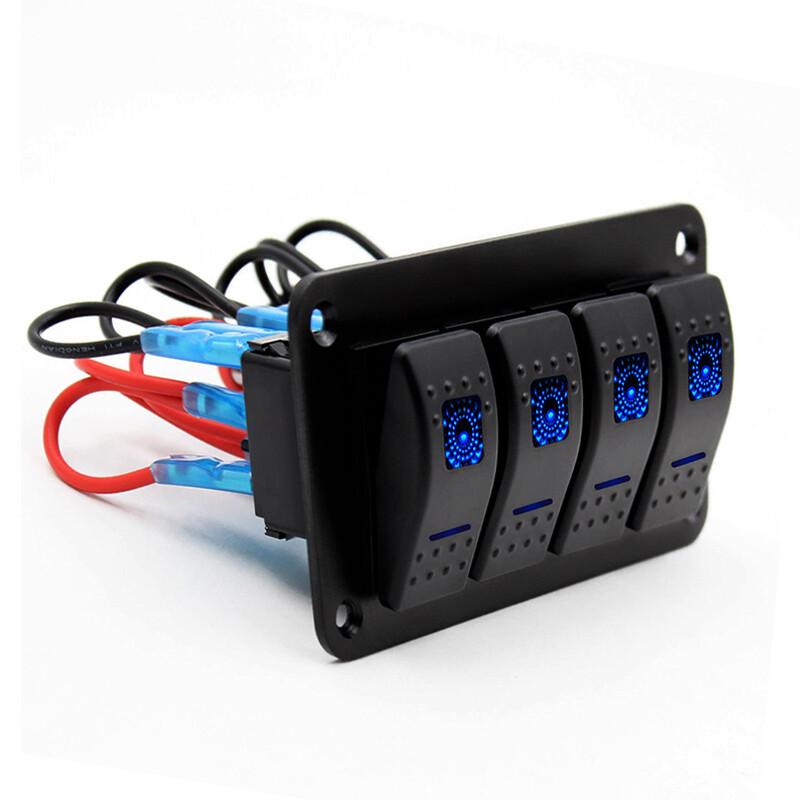 LED Backlit 3 Gang Marine Switch Panel 4 Gang Boat Car Rocket Switch Panel Overheat protection Dash 5 Pin ON/Off Toggle Panel