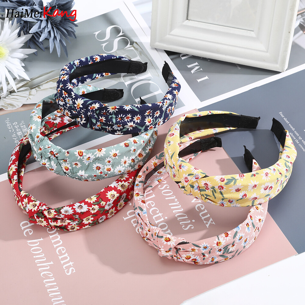 1Pc Korean Floral Hair Hoop Knotted Wide-brimmed Headband Printed Fresh Fashion Hairband Woman Hair Accessories for Women
