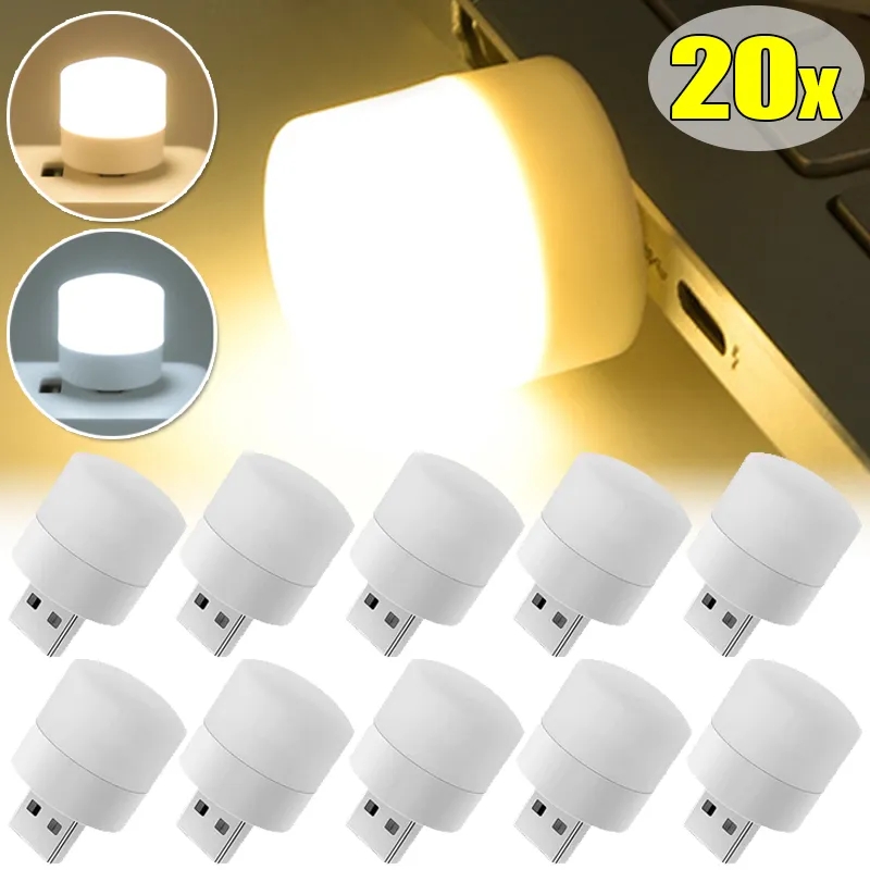 10 cái USB mini đèn ban đêm màu trắng ấm bảo vệ mắt Đèn đọc sách Phích cắm USB PC Ô tô điện Đèn Led sạc đèn ngủ