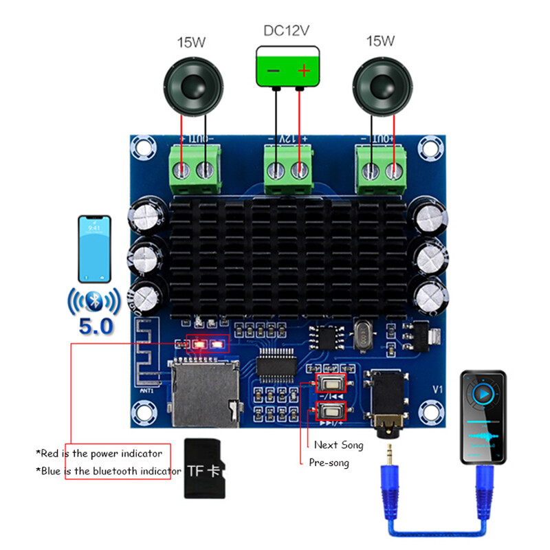 XH-A272 TDA7297 Bluetooth khuếch đại âm thanh mô-đun DIY 2x15W Bluetooth 5.0 kỹ thuật số Board khuếch đại công suất
