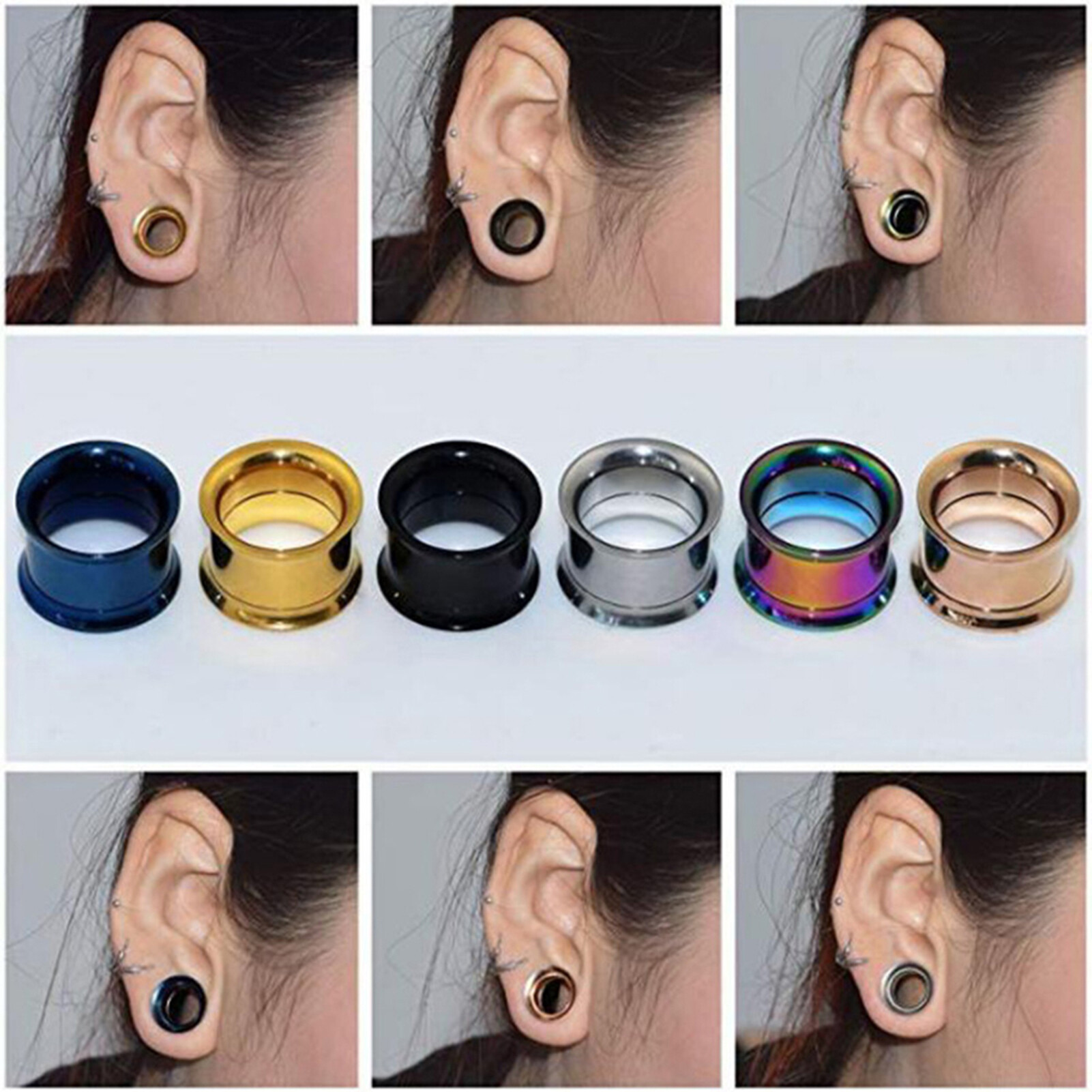 1 Pc 4-22mm Thin Double Flared Ear Plugs Tunnels Stainless Steel Ear Gauges Piercing Screw Fit Ear Plugs Flesh Tunnels Ear Stretcher Expanders Body Piercing Jewelry