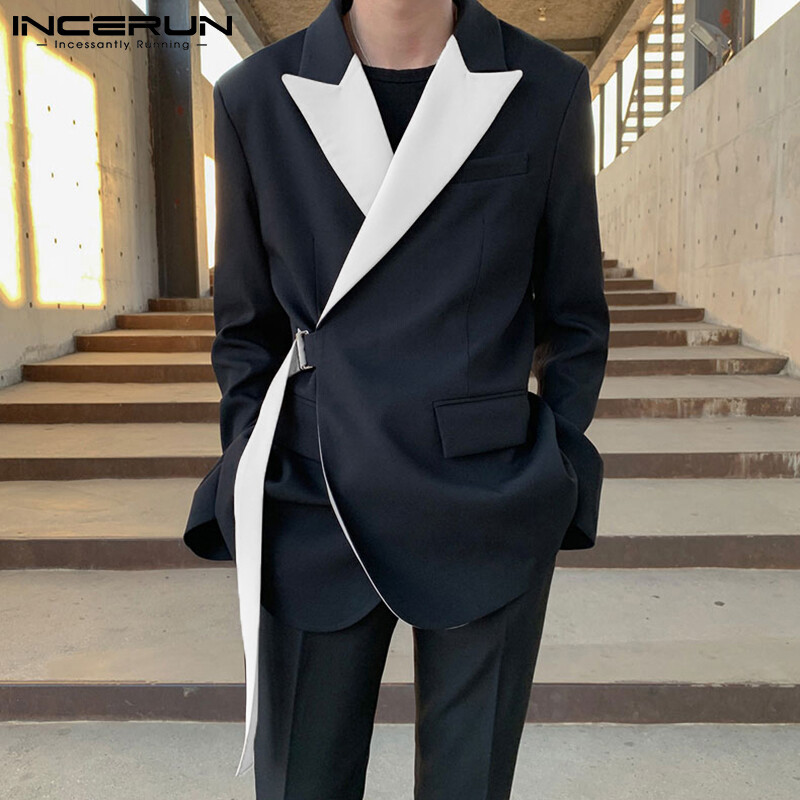 Beehoo INCERUN Men Belt Coat Smart Jackets Vintage Casual Blazer Fashion Clubwear Outwear