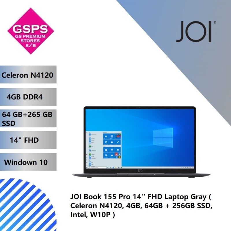 JOI Book 155 Pro 14 FHD Laptop Gray ( Celeron N4120, 4GB, 64GB + 256GB SSD, Intel, W10P ) Malaysia