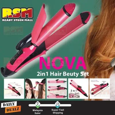NOVA 2 in 1 Hair Beauty Set Iron Straightener Curler Electric Hair Iron Hair Straightener Hair Curler Pelurus Rambut