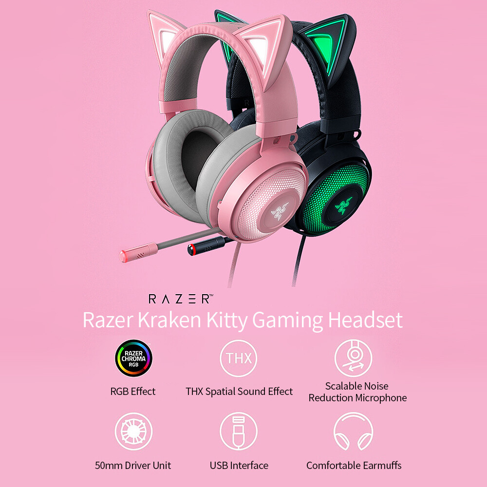 Untuk Razer Kraken Kitty Headset Game TNX 7.1 Headset Suara Surround dengan  Mikrofon Peredam Bising Aktif 50Mm Unit Driver Kuarsa | Lazada Indonesia