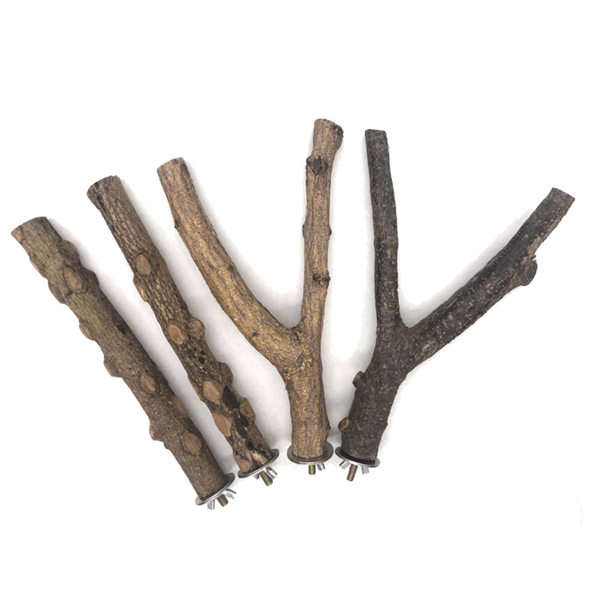 Natural Bird Wood Perch Parakeet Standing Toy Sticks Parrot Paw Grinding Branches Cockatiels Cage Chewable Accessories For Conures Macaws Finches 4PCS