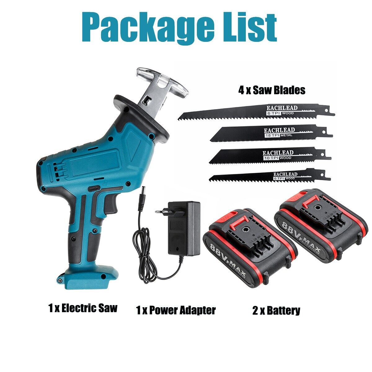 88V Cordless Reciprocating Saw Electric Saw 4 Blades Powerful One Hand