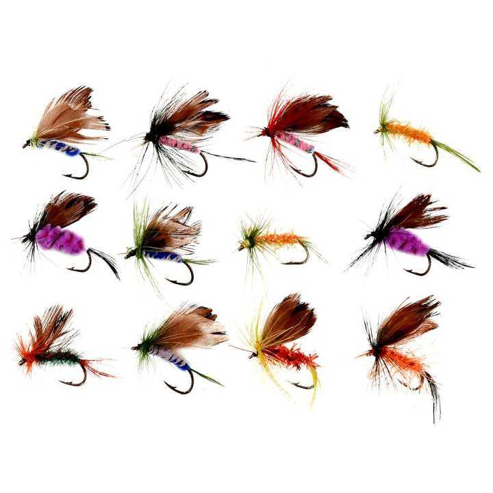 12pcs Various Dry Fly Hooks Tackle Tool Fishing Salmon Flies Lures NEW