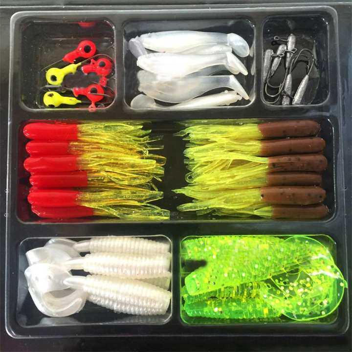 35Pcs Soft Worm Lure Lure Set 10 Lead Head Jig Hooks Fishing Baits Set Tackle
