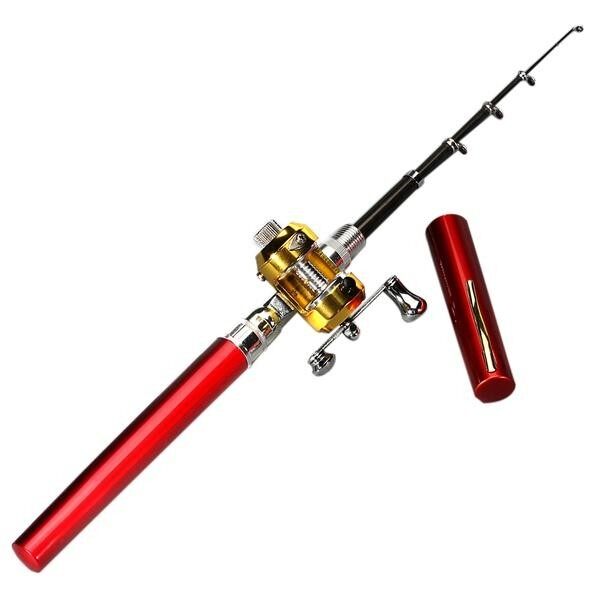 6 Set Mini Saku Portabel Bentuk Pena Aluminium Paduan Ikan Pancing Tongkat Tiang Kumparan Merah-Internasional