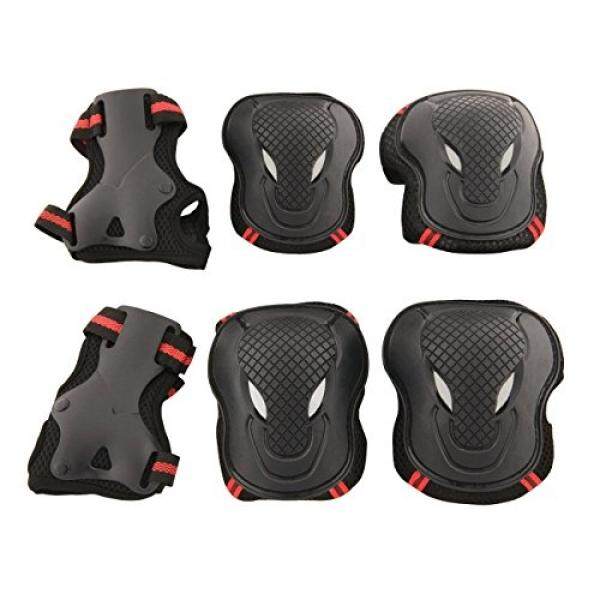 Allnice Alien 6 In 1 Menebal Skateboard Bersepeda Sepatu Roda Outdoor Sport Sosok Siku Lutut Pergelangan Tangan Persneling Pelindung Bantalan Roda Gigi Keamanan Pad Guard untuk Orang Dewasa & ANAK Anak Menggunakan-Merah + Hitam (Ukuran L) -Intl