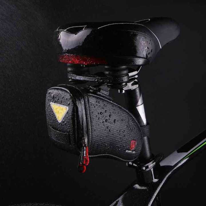 Bicycle Saddle Bags Waterproof MTB Road Bike Cycling Seat Bags Basket Pannier Reflective Black with Taillight Buckle