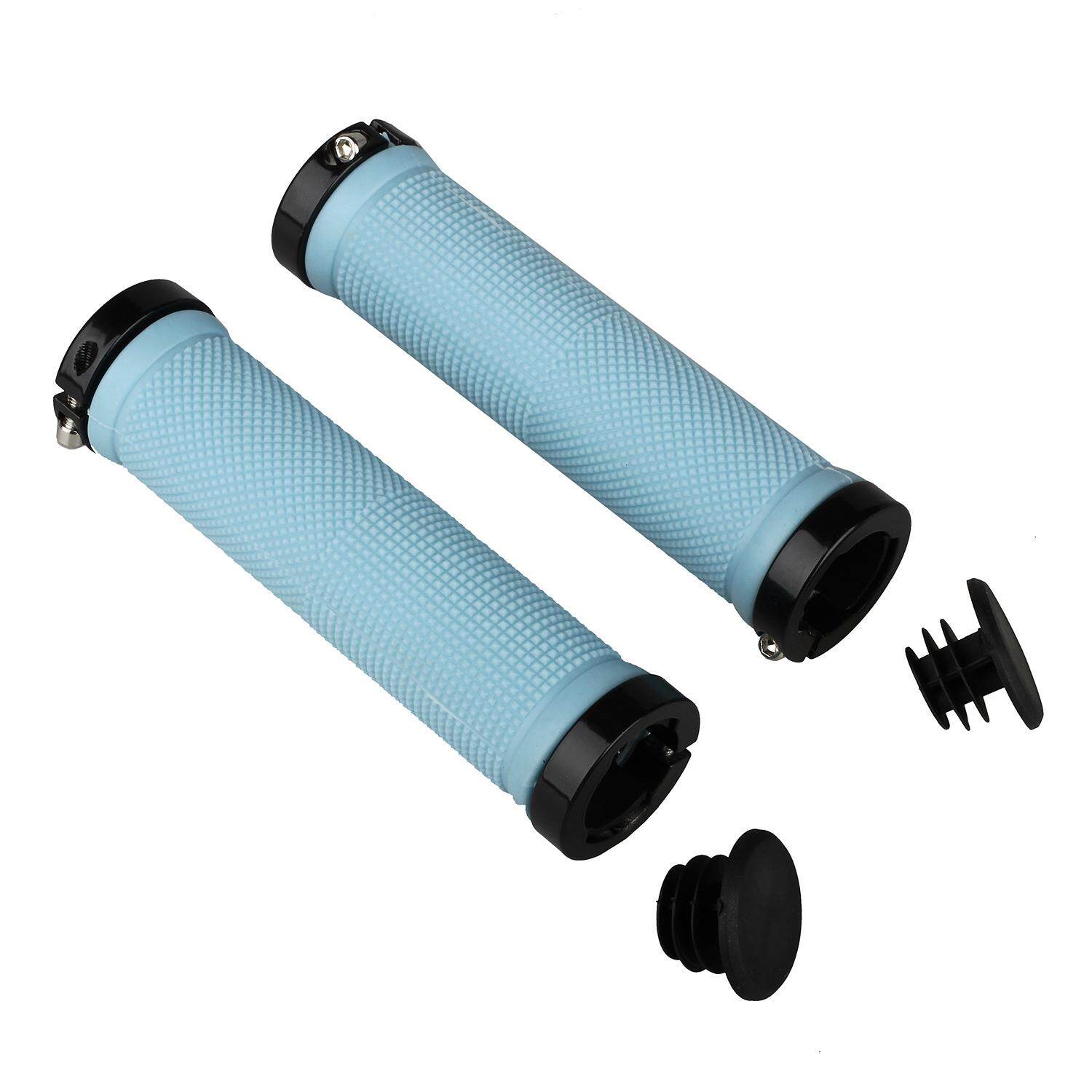 Double Jalan Gunung MTB BMX Bersepeda Kunci Sepeda Di Grip Pengunci Pegangan Stang (Biru) (Intl)-Intl