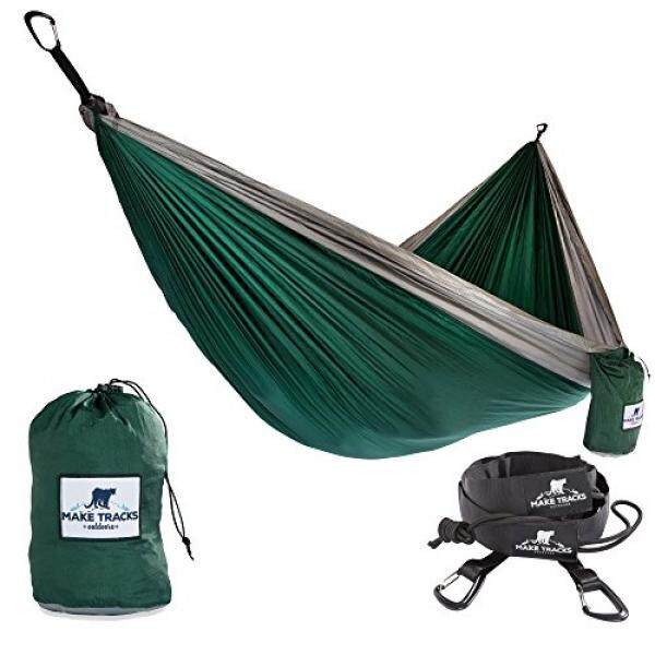 Hammock Oleh Membuat Trek Luar Ruangan, Ganda Parachute Hammock dengan 2 Carabiner Aluminium & 2 Ramah Pohon Straps Tahan Lama, 2T10 Ripstop Bahan Parasut Nilon, Dipasang Dalam Hitungan Detik, BS-Internasional