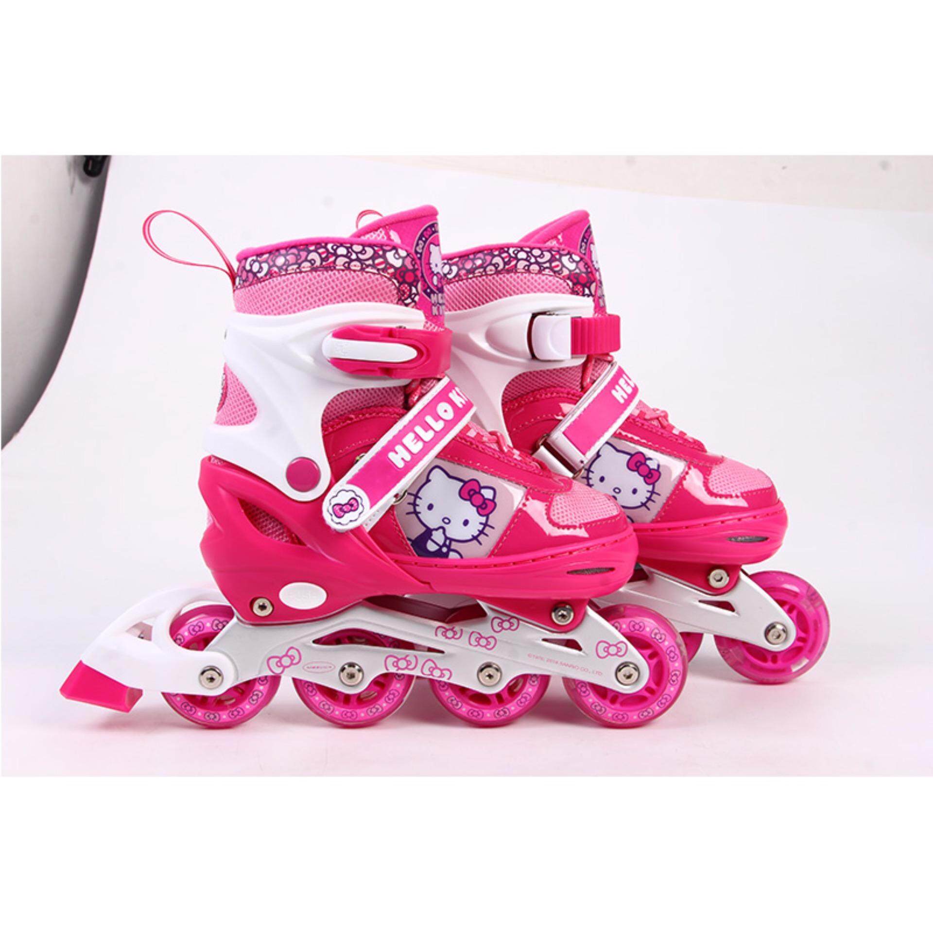 Hello Kitty HCY41180 Skate Anak Papan Segaris Dapat Disetel Artistik Sepatu Roda Sepatu Berkualitas Baik Skating Sepatu Sepatu Atletik Sepatu Olahraga (Ukuran 30-33) -Intl