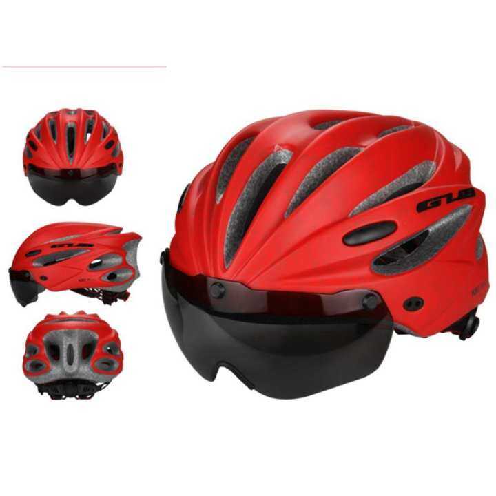 Kobwa Bike Cycling Helmet With Detachable Magnetic Goggles Visor Shield Adjustable Men Women Road Mountain Biking Bicycle Helmet Safety Protection (Red)Size: 260 * 200 * 110 mm