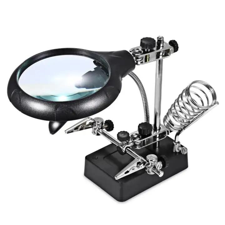 Beileshi Multifunctional 5 Led Light Magnifier 10x Glass Desk Lamp Repair Clamp Desktop Magnifying Glasses With Alligator Clip