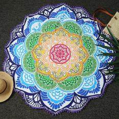 Round Pantai Berpasir Handuk Yoga Pad Lotus Bunga Pola Pencetakan dengan Jumbai-Intl