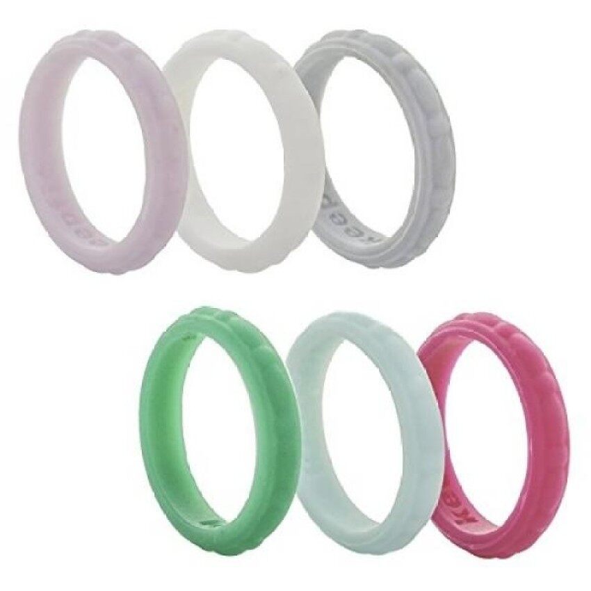 ZR Silikon Pernikahan Lingkaran untuk Wanita Silikon Pernikahan Tali-6 Pack-Karet Stackable Berlian Tali Jewel Desain Bata -Internasional