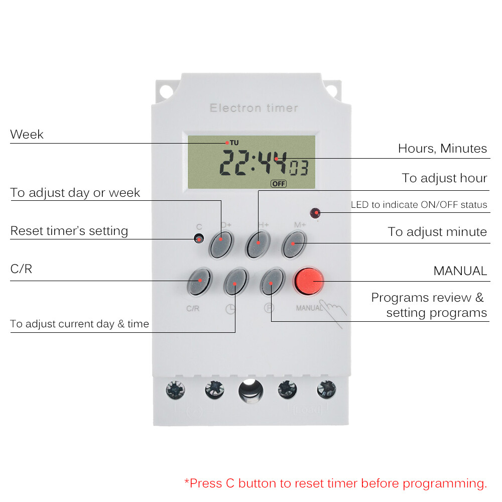 KKmoon AC 220V 25A Digital Programmable Timer Din Rail Electronic Timer Time Switch Controller with LCD Display Clock