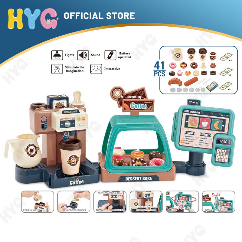 Ice Cream Donut Supermarket Coffee Machine Set Kids Play House Educational Toys Mini Kitchen Simulation Food Gift for Children