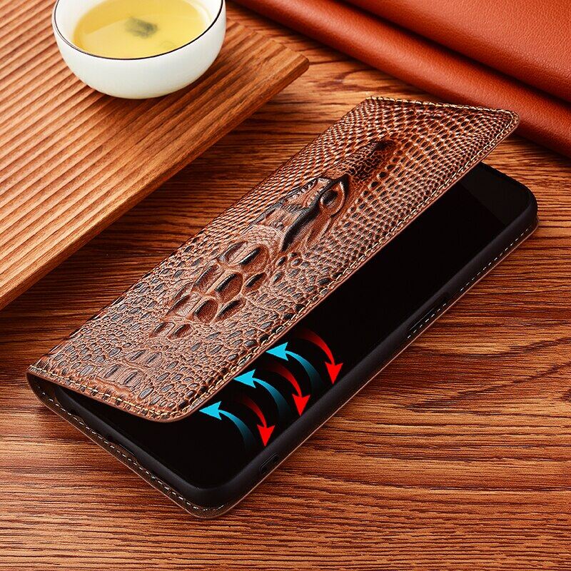 Ốp da thật đầu cá sấu 3D cho iPhone 17 Pro max 16 pro max 15 pro max 14 pro max 14 15 16 plus 16E 13 pro max 12 pro max 11 12 13 Pro Max, ốp lật ví nam châm cho 7 8 Plus X XR XS MAX
