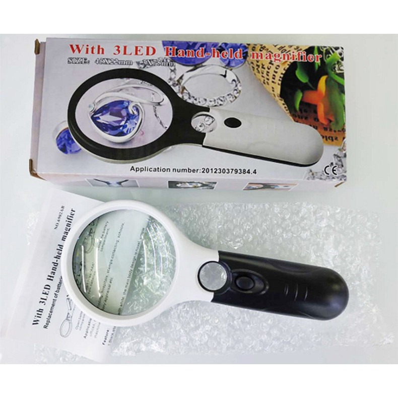 Kính lúp cầm tay ống kính kép với 3 đèn LED rackek túi mini Kính hiển vi kính lúp đọc sách Ống kính độ phóng đại cao đọc
