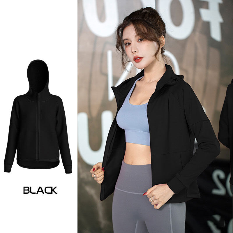 Sportswear, loose top, yoga wear, fitness running training wear, quick-dry hooded cardigan, sports jacket