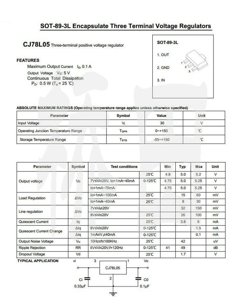20pcs L78L05ACUTR 78L05 5V SOT-89 Regulators Transistor SMD Transistor