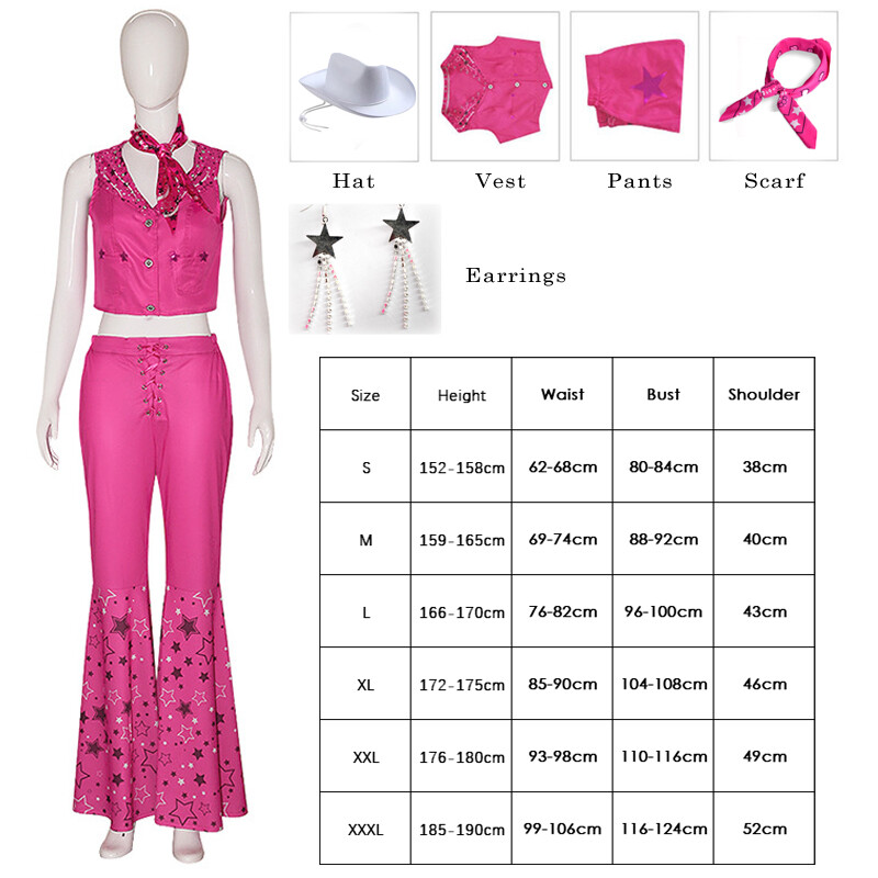 2023 Movie Barbie Pink Dress Margot Elise Robbie Same Sequin Jumpsuit Ken Cosplay Costume With Hat Men Woman Sand Party Beachwear