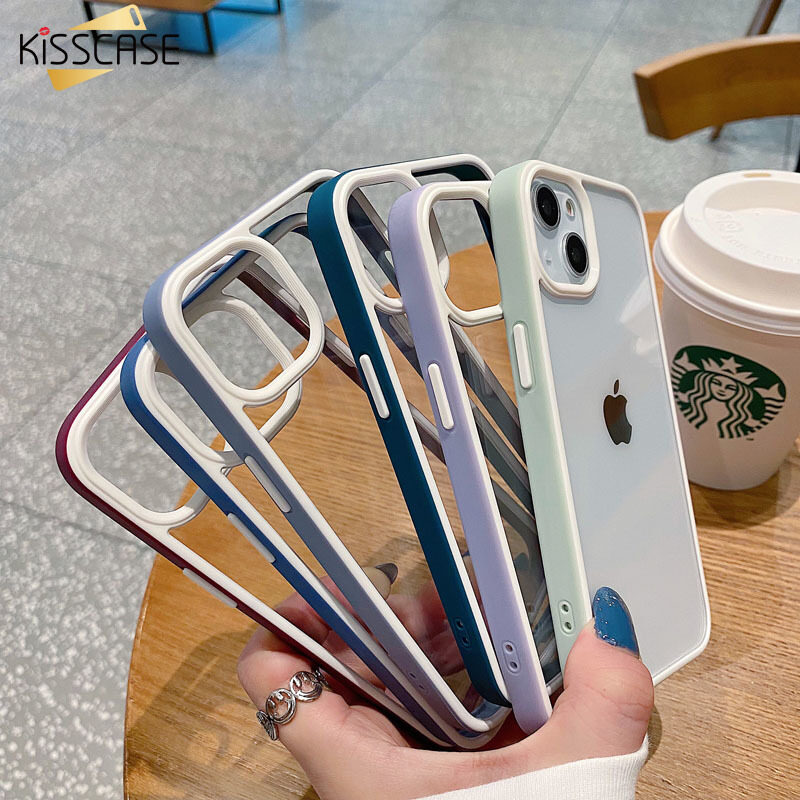 KISSCASE Ốp Lưng Trong Suốt Sang Trọng Cho iPhone 14 Pro Max Cho iPhone 13 12 11 Pro Max X XR XS Vỏ Giáp Cứng Acrylic Chống Sốc Màu Mềm Chống Sốc