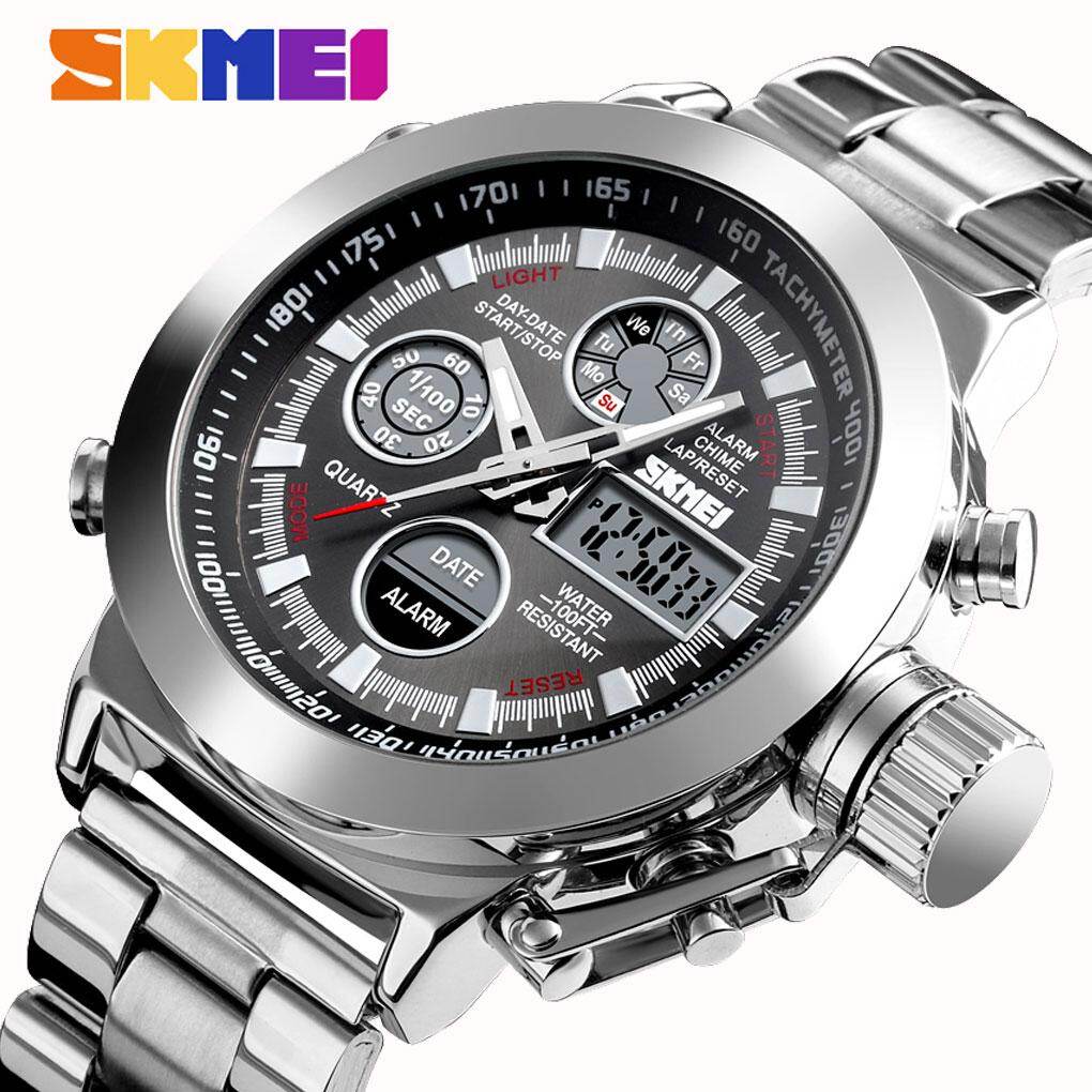 SKMEI Sports Watches Digital Quartz Dual Display Stainless Steel Waterproof Wristwatches Fashion Watch For Men 1515B