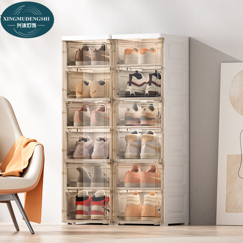 XMDS Transparent shoe box flip cover shoe storage box open door dustproof storage multi-functional dormitory multi-layer breathable shoes cabinet