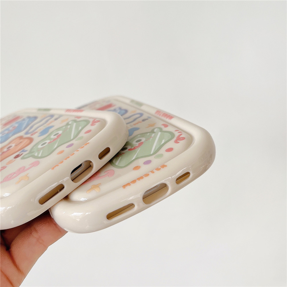 High Quality Electroplating Case for IPhone 11 12 13 14 Pro Max Casing Cute Cartoon Colorful Graffiti Monster Back Cover Couple Shockproof Phone Case