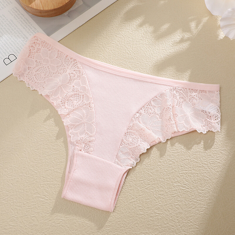 FINETOO Thread Cotton Women's Briefs Lace Floral Spliced Underwear Solid Color Breathable Mid Waist Panties New Style 2024
