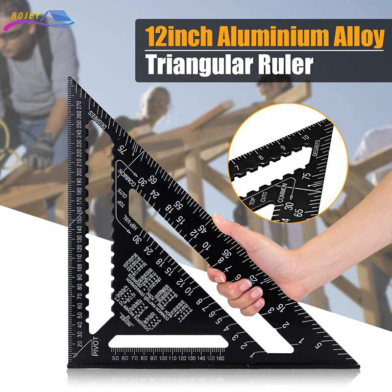 ROJEY 7/12อลูมิเนียมอัลลอยนิ้วสามเหลี่ยมไม้ฉาก Multifunction ไม้ Scribe Serrated ท่องเที่ยวเครื่องวัดมุมสแควร์โปรแทรคเตอร์วัดมุมอุปกรณ์วัดงานไม้เครื่องมือ