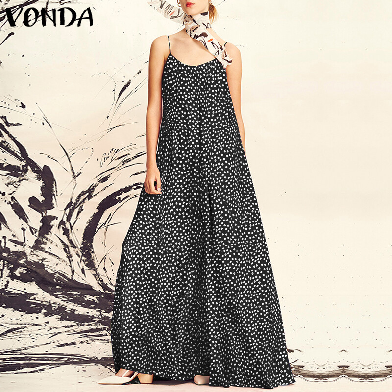 (Korean Style) MASHY CHIC VONDA Women Sleeveless Loose Maxi Dress Floral Holiday Evening Dresses Tank Cami Dress