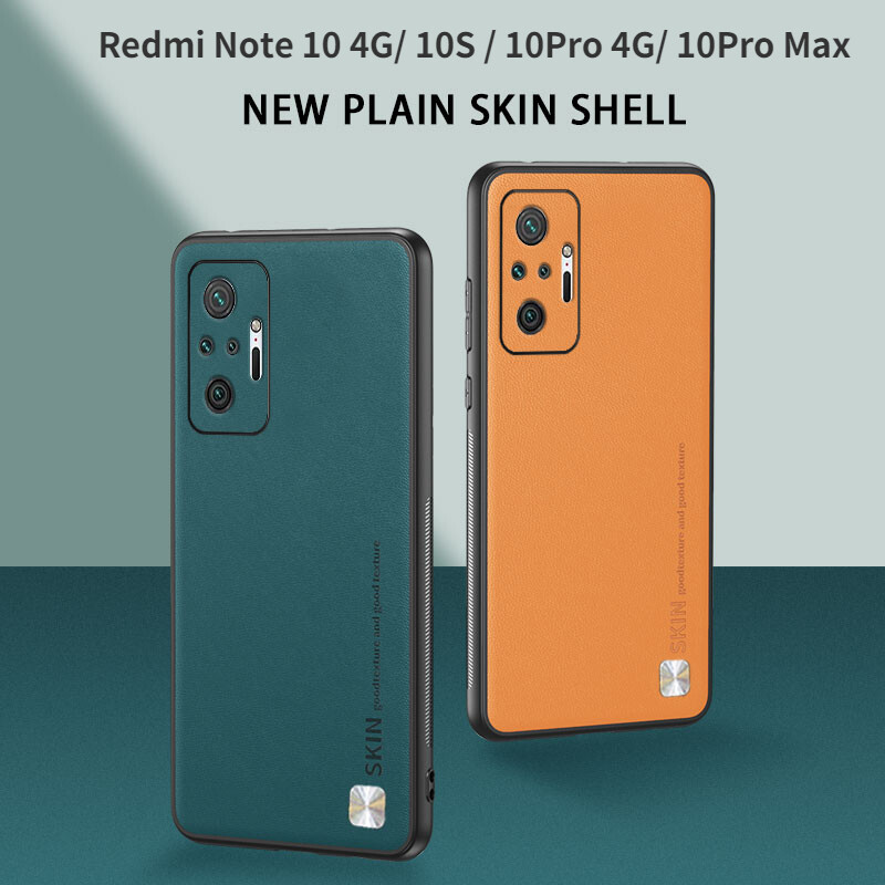For Xiaomi Redmi Note 10 / Note 10S / Note 10Pro Max 4G Case Plain Skin Leather Cover Redmi Note 10 Pro 4G Soft Bumper Shockproof Coque