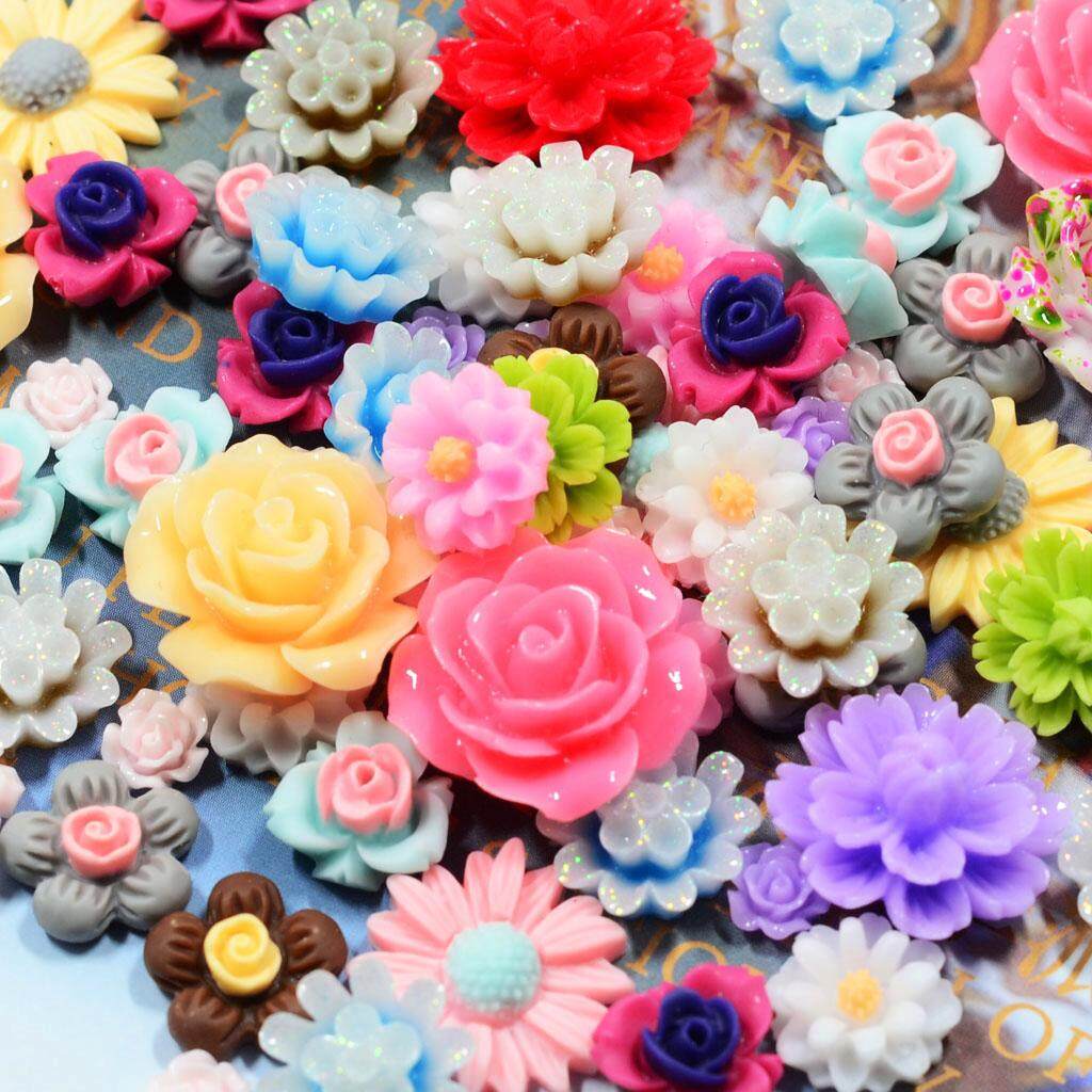 Crafts 50 Resin Beads Rose Flower Flat Back Embellishment Cabochons ...