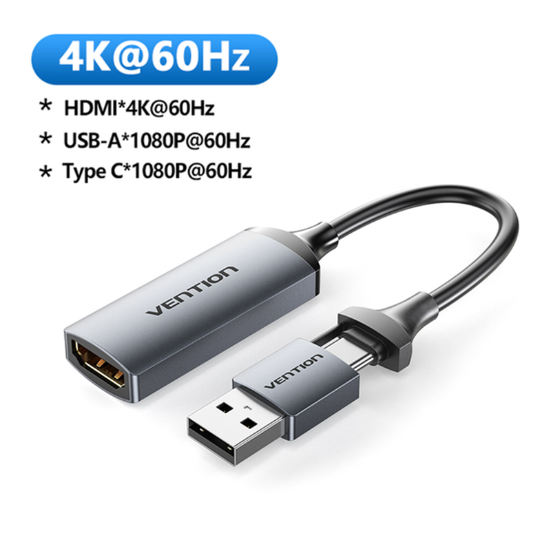 Vention video capture card 4k 60hz hdmi-a to type-c+usb-a 1080p hd high definition compatible usb 3.0/tipe c beralih ps4/5 untuk pc kamera siaran langsung rapat rekaman