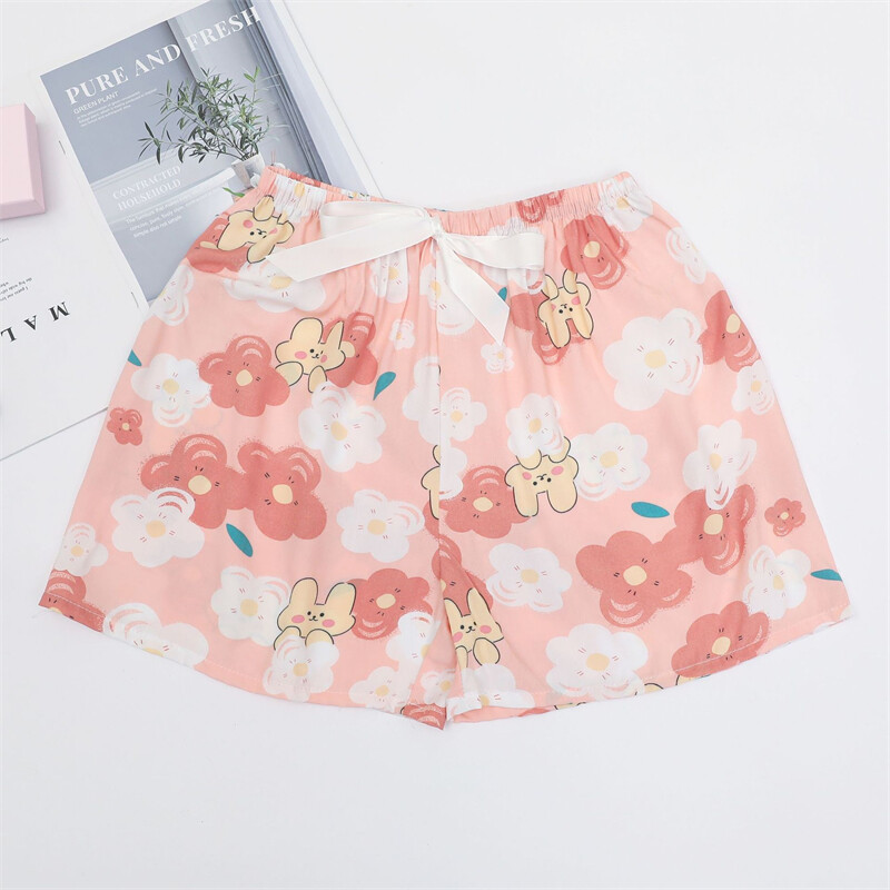 Korean Version Home Wear Cotton Silk Shorts Women's Floral Pajama Trousers Casual Loose Shorts