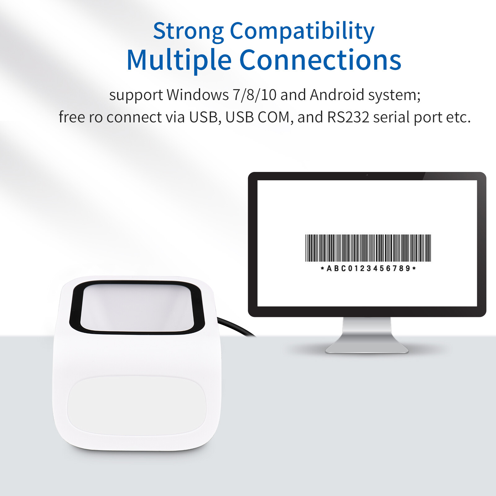 KKmoon 1D 2D QR Desktop Barcode Scanner Platform Hands-free USB Wired Bar Code Reader Scanner Plug&Play Compatible with Window Android System Large Scanning Window