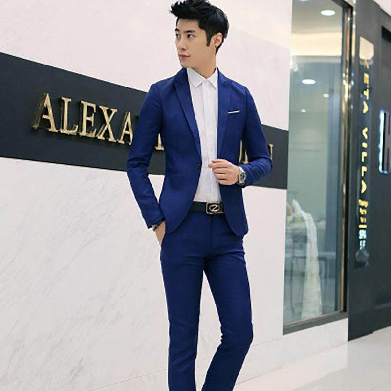Mens Blazer Suit Casual One Button Wedding Business Formal Jacket Coat Pant 2Pcs